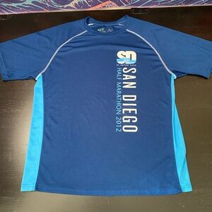 Men's Navy Blue Swim Rash Guard with Light Blue Panels